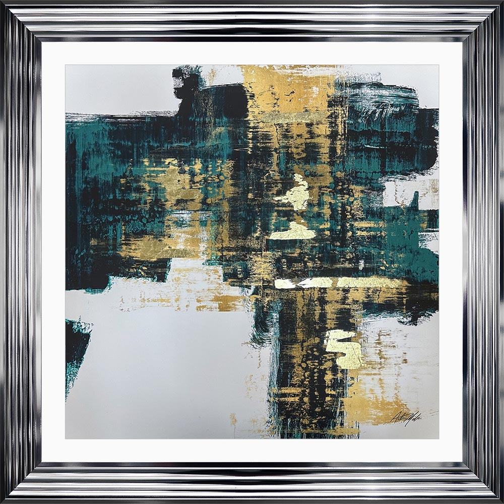 Teal & Gold No. 1 with White Mount Framed Wall Art