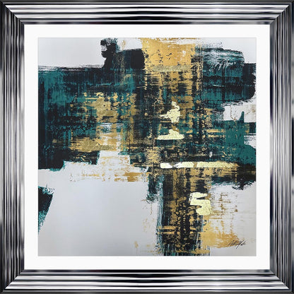 Teal & Gold No. 1 with White Mount Framed Wall Art