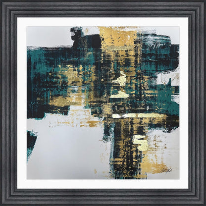 Teal & Gold No. 1 with White Mount Framed Wall Art