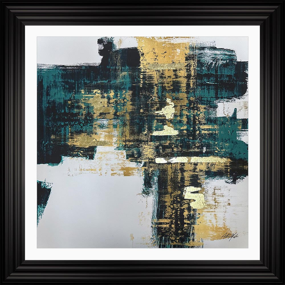 Teal & Gold No. 1 with White Mount Framed Wall Art