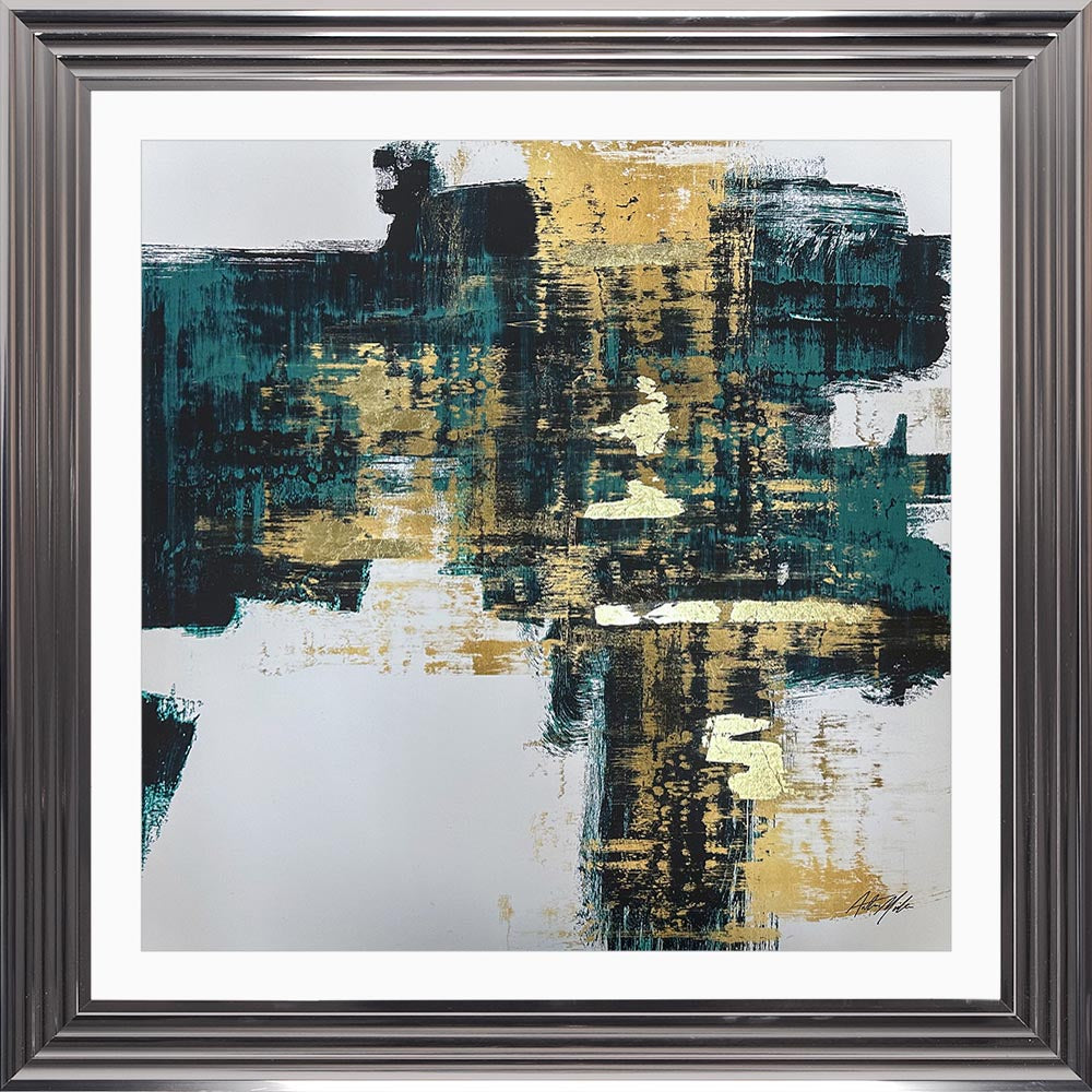 Teal & Gold No. 1 with White Mount Framed Wall Art
