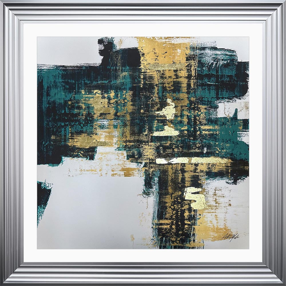 Teal & Gold No. 1 with White Mount Framed Wall Art