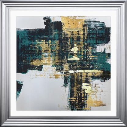 Teal & Gold No. 1 with White Mount Framed Wall Art