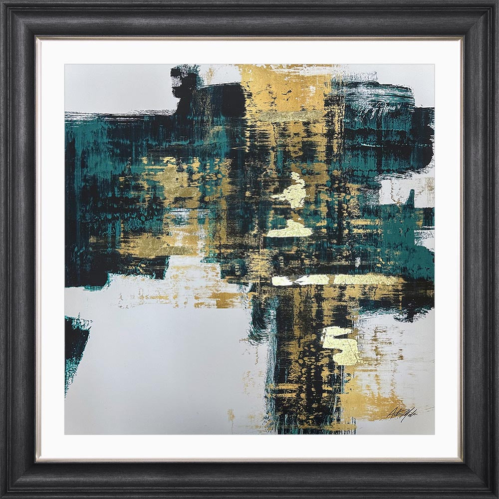 Teal & Gold No. 1 with White Mount Framed Wall Art