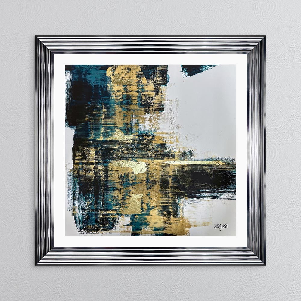 Teal & Gold No. 2 with White Mount Framed Wall Art