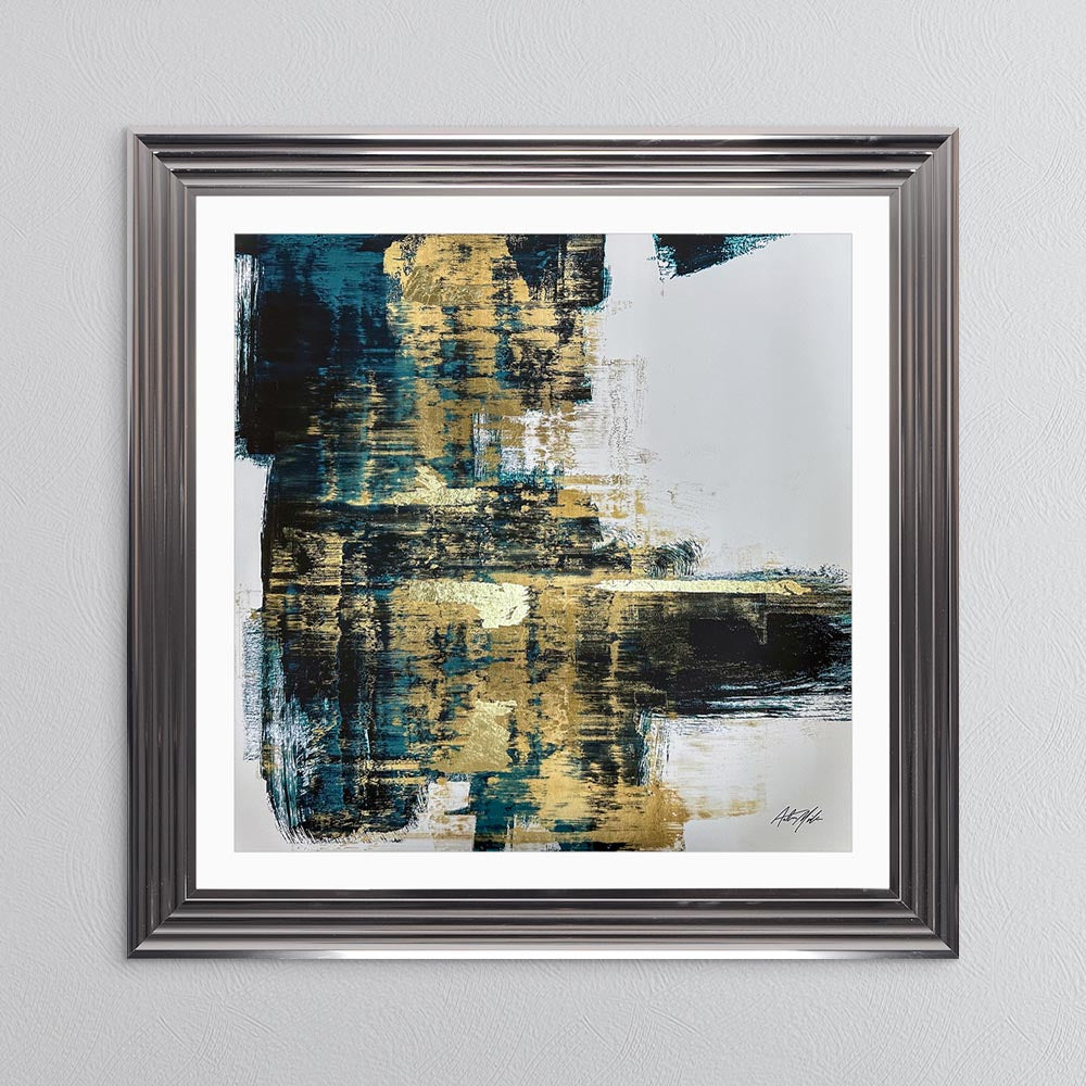 Teal & Gold No. 2 with White Mount Framed Wall Art