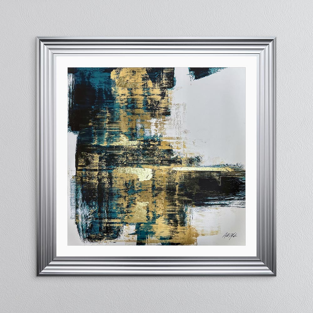Teal & Gold No. 2 with White Mount Framed Wall Art