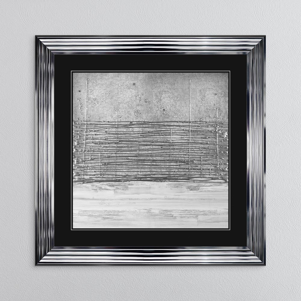 White On Silver Horizon (Black Mount) with Black Mount Framed Wall Art