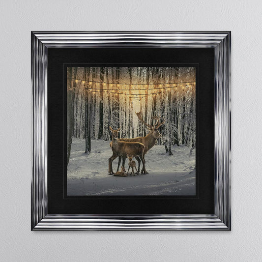 Winter Deer With Two Fawns with Black Mount Framed Wall Art