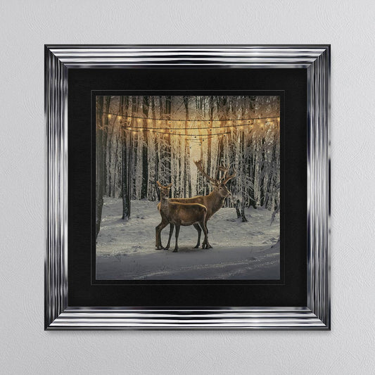 Winter Deer with Black Mount Framed Wall Art
