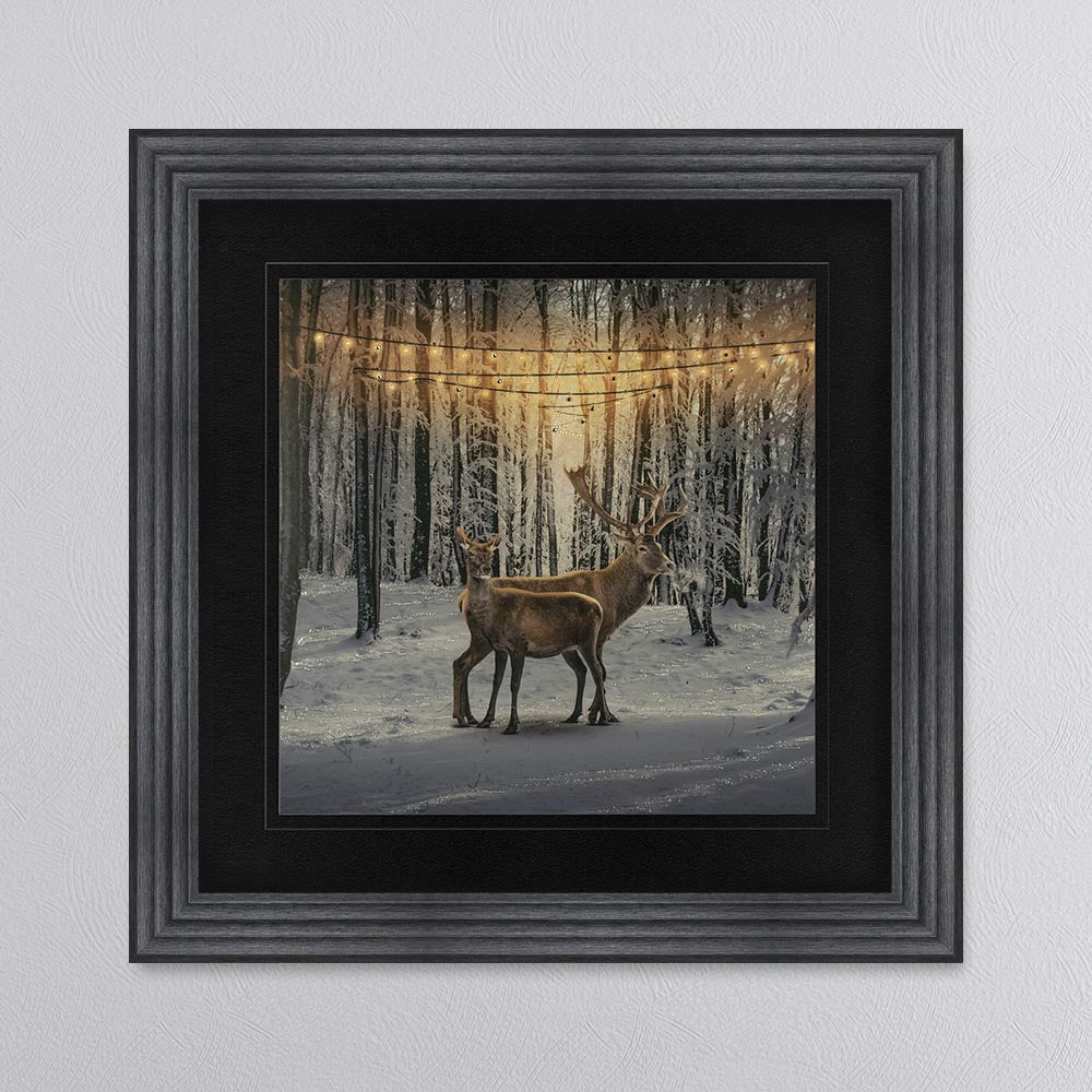 Winter Deer with Black Mount Framed Wall Art