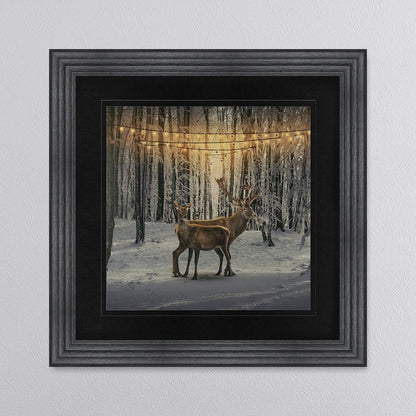Winter Deer with Black Mount Framed Wall Art