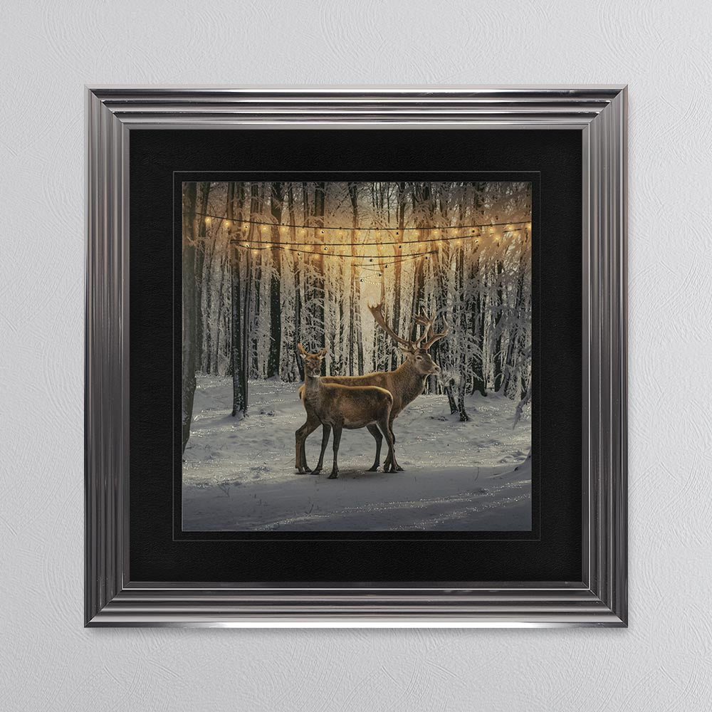 Winter Deer with Black Mount Framed Wall Art