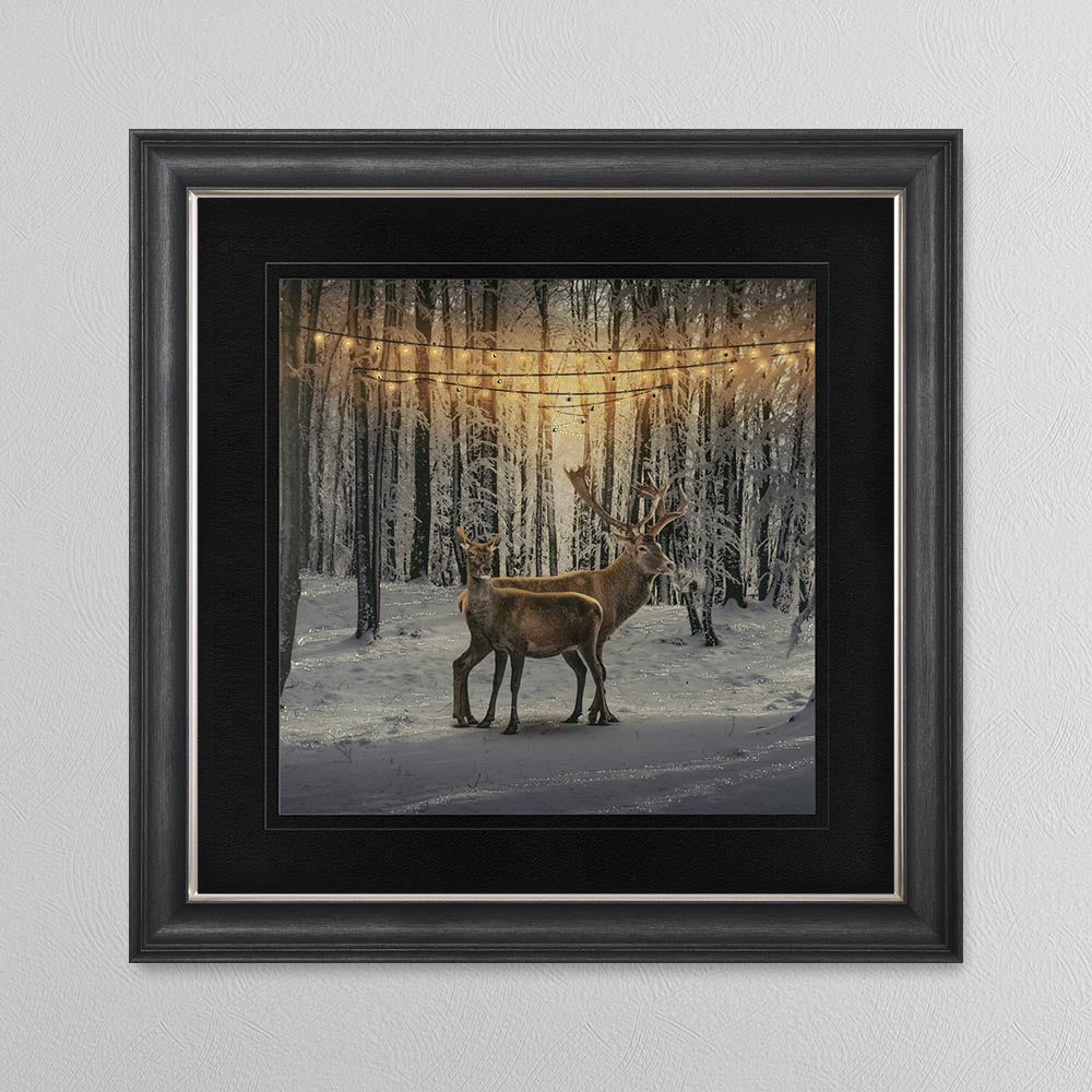 Winter Deer with Black Mount Framed Wall Art