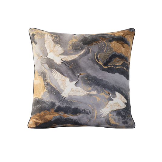 Grey River Crane Velvet Cushion - 60 x 60