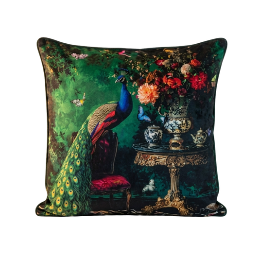 Stately Home Curiosity Peacock Velvet Cushion - 60 x 60
