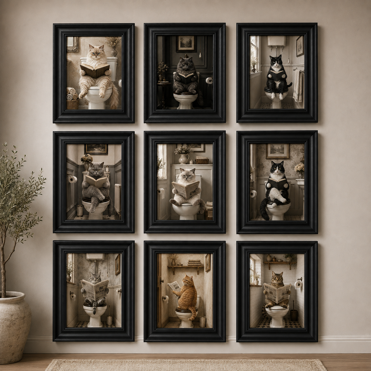 OFFER - Cat on the Carsey - Set of 12 Framed Wall Art