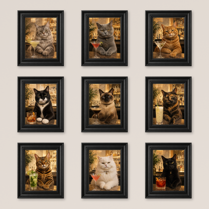 OFFER - Cocktail Cats - Set of 9 Framed Wall Art