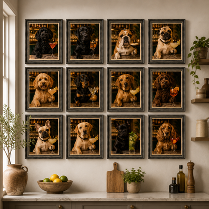 OFFER - Cocktail Dogs - Set of 12 Framed Wall Art