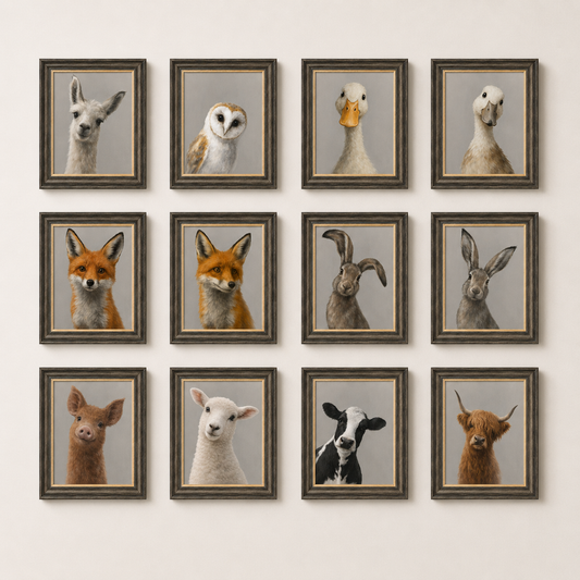 OFFER - Curious Animals - Set of 12 Framed Wall Art