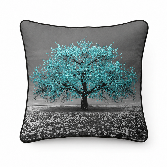 Teal Cherry Tree Cushion - 55 x 55