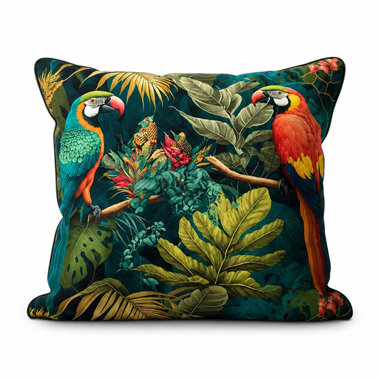 Jungle Parrots Velvet Cushion - 60 x 60