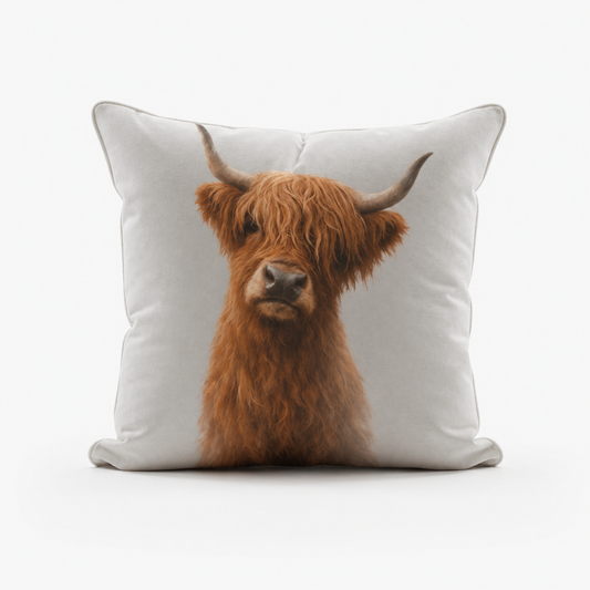 Curious Highland Cow Velvet Cushion - 60 x 60