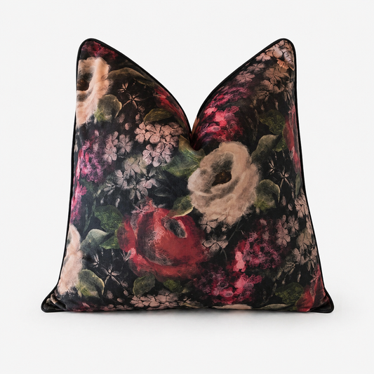 St Moritz Velvet Floral in Wine Cushion - 60 x 60