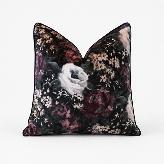 St Moritz Velvet Floral in Aubergine Cushion - 60 x 60