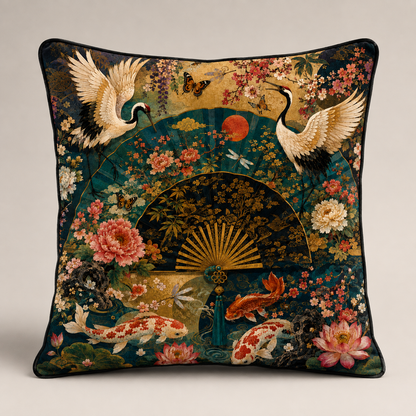 Oriental Fan 1 Velvet Cushion - 60 x 60