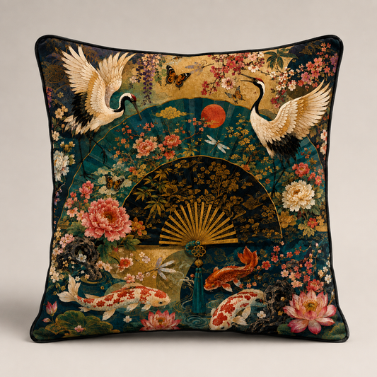 Oriental Fan 1 Velvet Cushion - 60 x 60