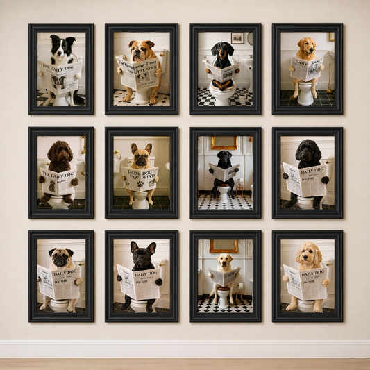 OFFER - Dogs on Bogs - Set of 12 Framed Wall Art