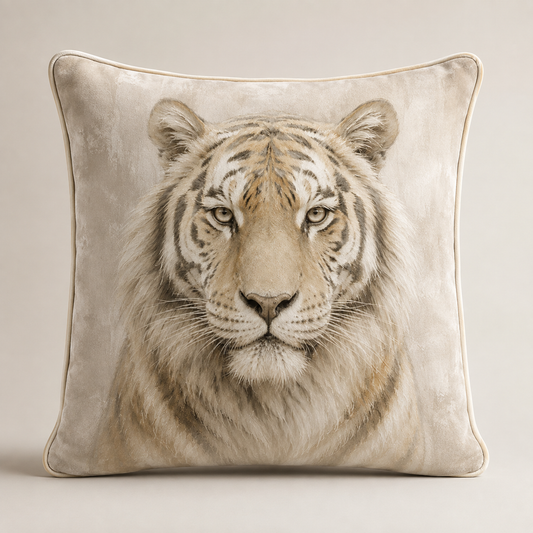 Neutral Tiger Velvet Cushion - 60 x 60