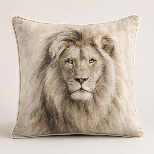 Neutral Lion Velvet Cushion - 60 x 60