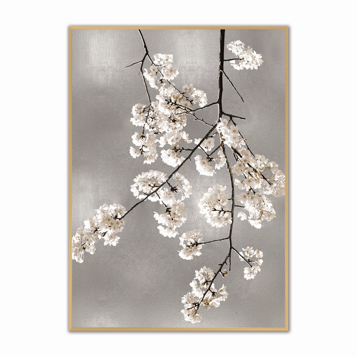 White Blossom on Silver 2 Velvet Canvas