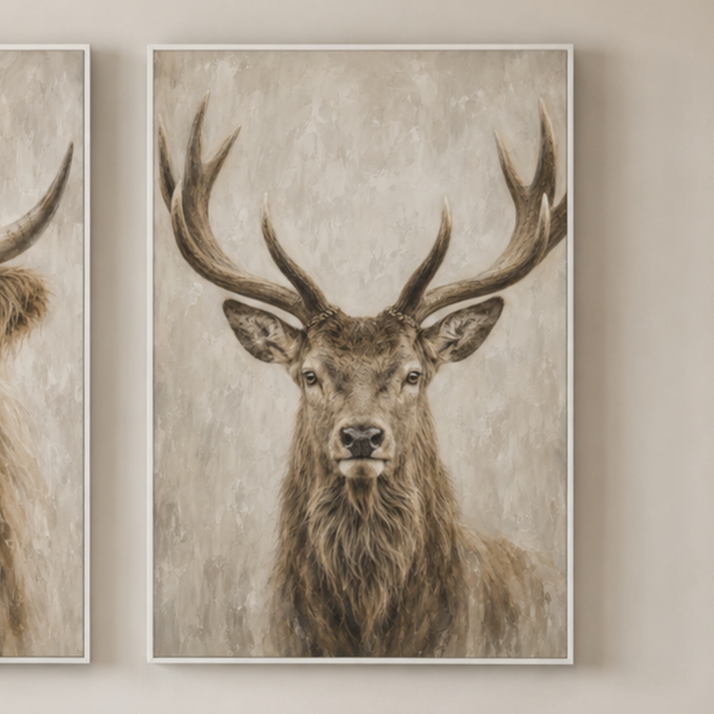 Neutral Stag Framed Canvas Art