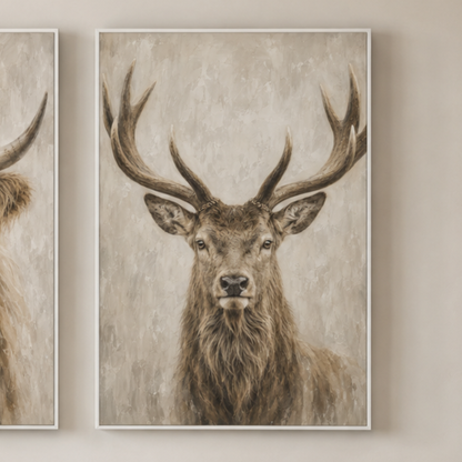 Neutral Stag Framed Canvas Art