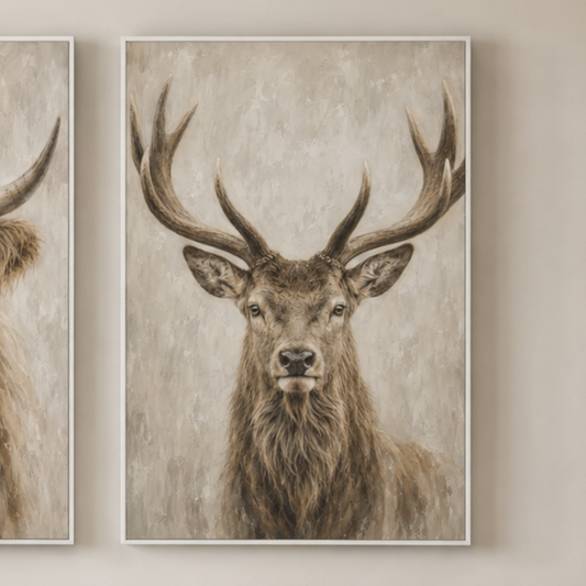 Neutral Stag Framed Canvas Art