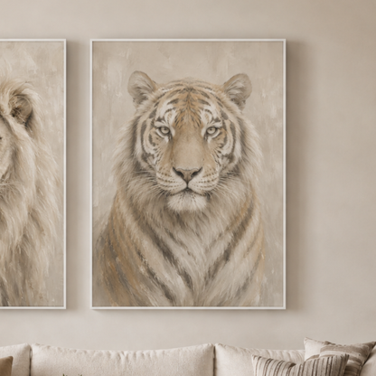 Neutral Tiger Framed Canvas Art