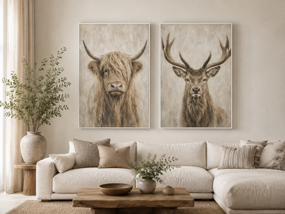 Neutral Highland Cow Velvet Canvas