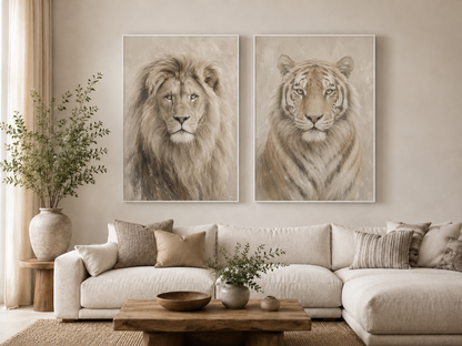 Neutral Tiger Framed Canvas Art