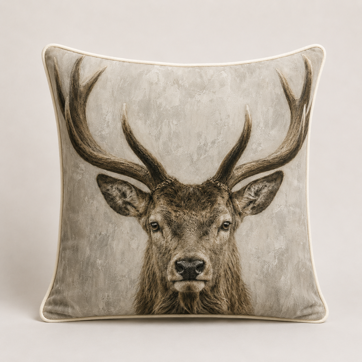 Neutral Stag Velvet Cushion - 60 x 60