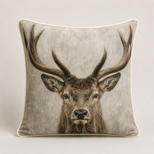 Neutral Stag Velvet Cushion - 60 x 60