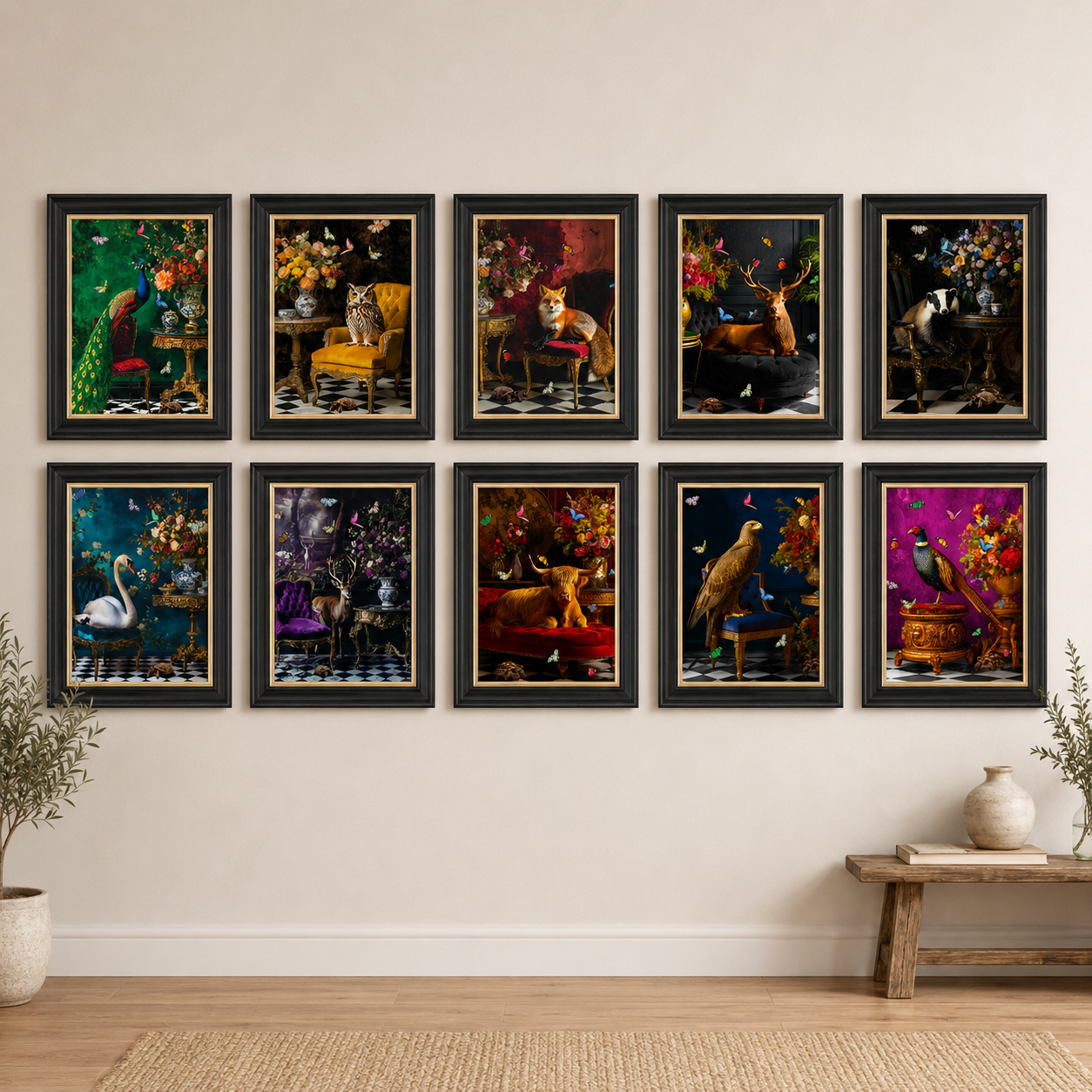 OFFER - Stately Animlas - Set of 10 Framed Wall Art